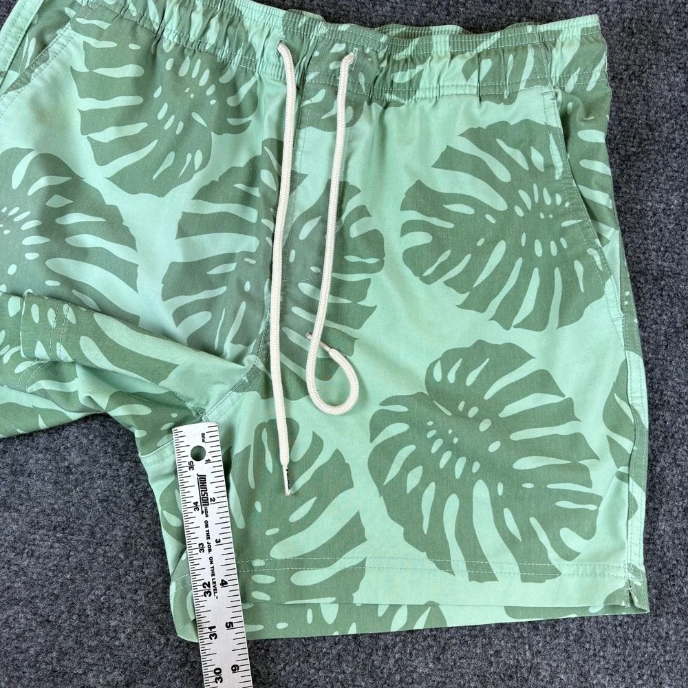 RSQ Swim Shorts Mens 30x5 Green Cotton Palm Print Elastic Waist Pool Quick-Dry‎